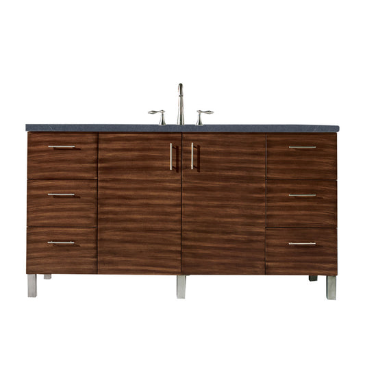 Metropolitan 60" Single Vanity, American Walnut, w/ 3 CM Charcoal Soapstone Quartz Top James Martin Vanities