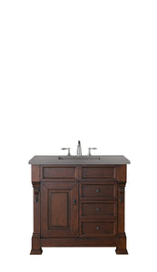 Brookfield 36" Single Vanity, Warm Cherry w/ 3 CM Grey Expo Quartz Top James Martin Vanities