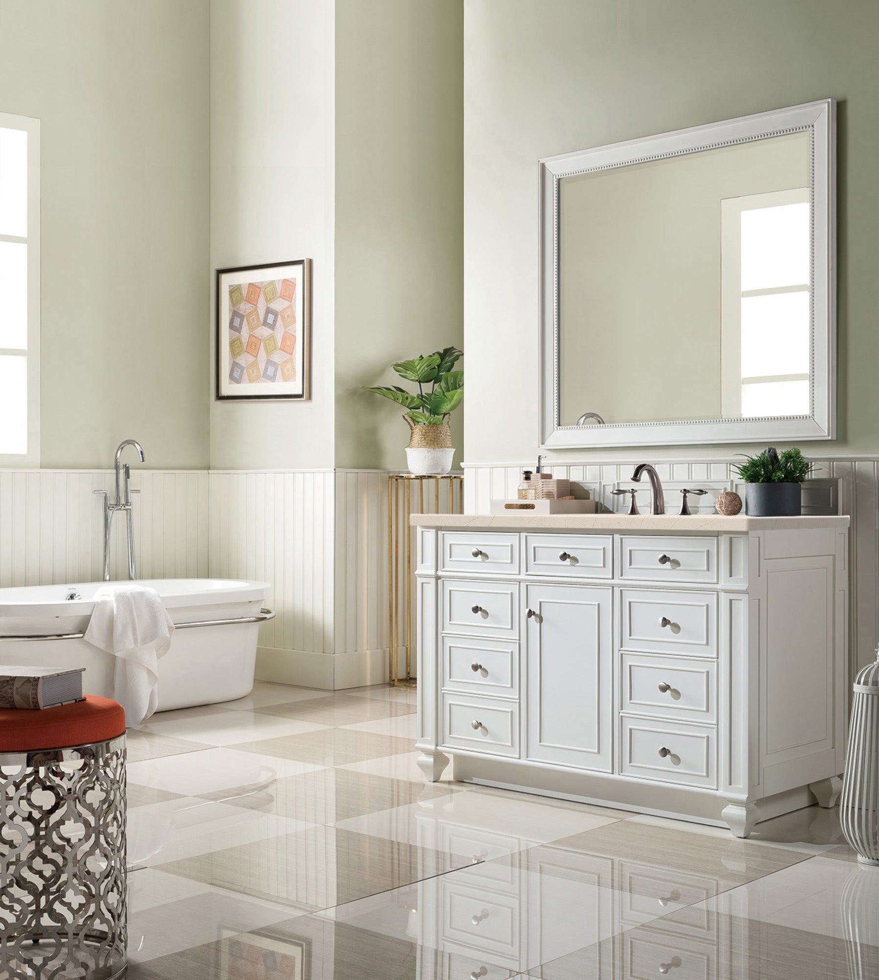 Bristol 48" Single Vanity, Bright White, w/ 3 CM Eternal Marfil Quartz Top James Martin Vanities