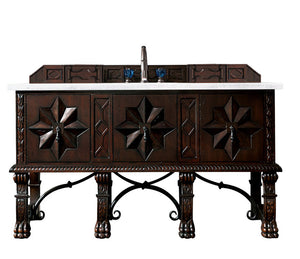 Balmoral 60" Antique Walnut Single Vanity w/ 3 CM Arctic Fall Solid Surface Top James Martin Vanities