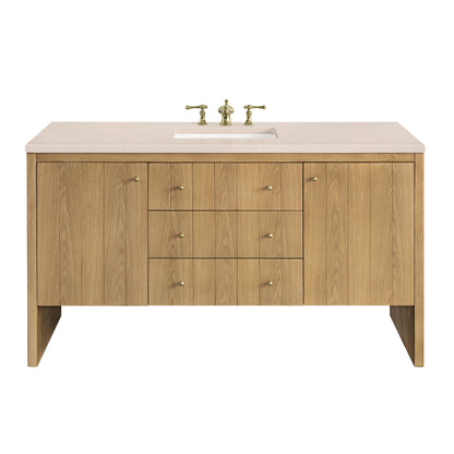 Hudson 60" Single Vanity, Light Natural Oak w/ 3CM Eternal Marfil Top James Martin Vanities