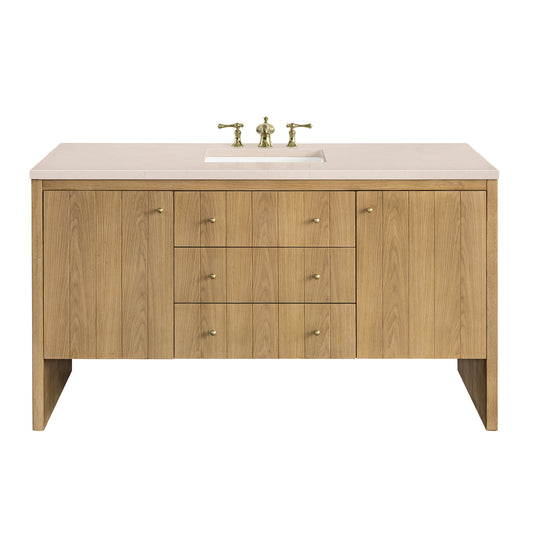 Hudson 60" Single Vanity, Light Natural Oak w/ 3CM Eternal Marfil Top James Martin Vanities
