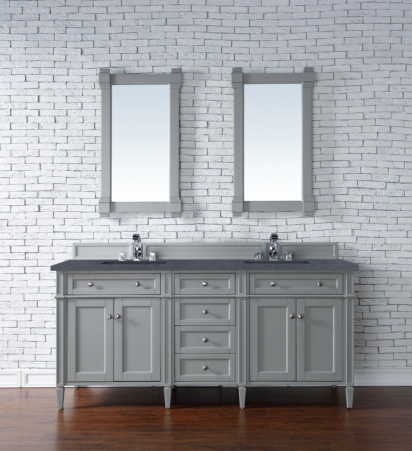Brittany 72" Urban Gray Double Vanity w/ 3 CM Charcoal Soapstone Quartz Top James Martin Vanities