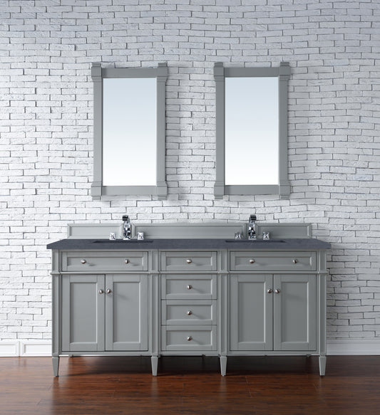 Brittany 72" Urban Gray Double Vanity w/ 3 CM Charcoal Soapstone Quartz Top James Martin Vanities