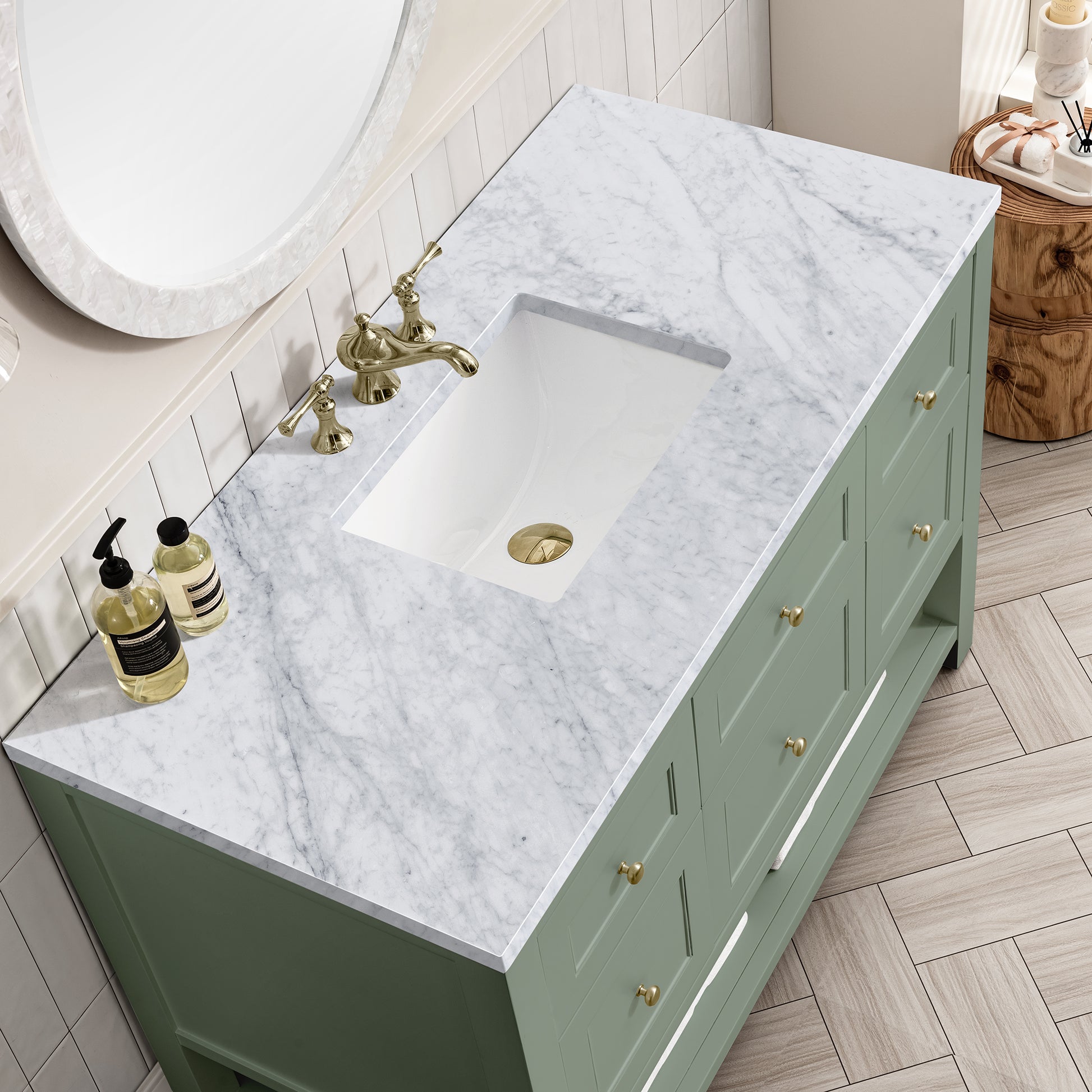 Bathroom Vanities Outlet Atlanta Renovate for LessBreckenridge 48" Single Vanity, Smokey Celadon w/ 3CM Carrara Marble Top