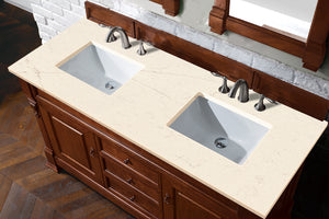 Brookfield 60" Double Vanity, Warm Cherry w/ 3 CM Eternal Marfil Quartz Top James Martin Vanities