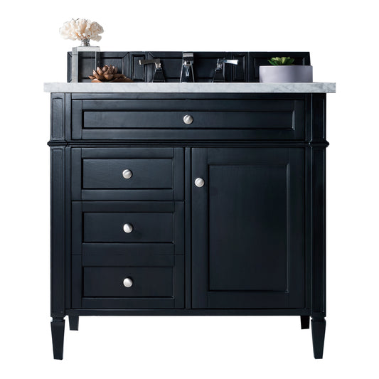 Brittany 36" Black Onyx Single Vanity w/ 3 CM Arctic Fall Solid Surface Top James Martin Vanities