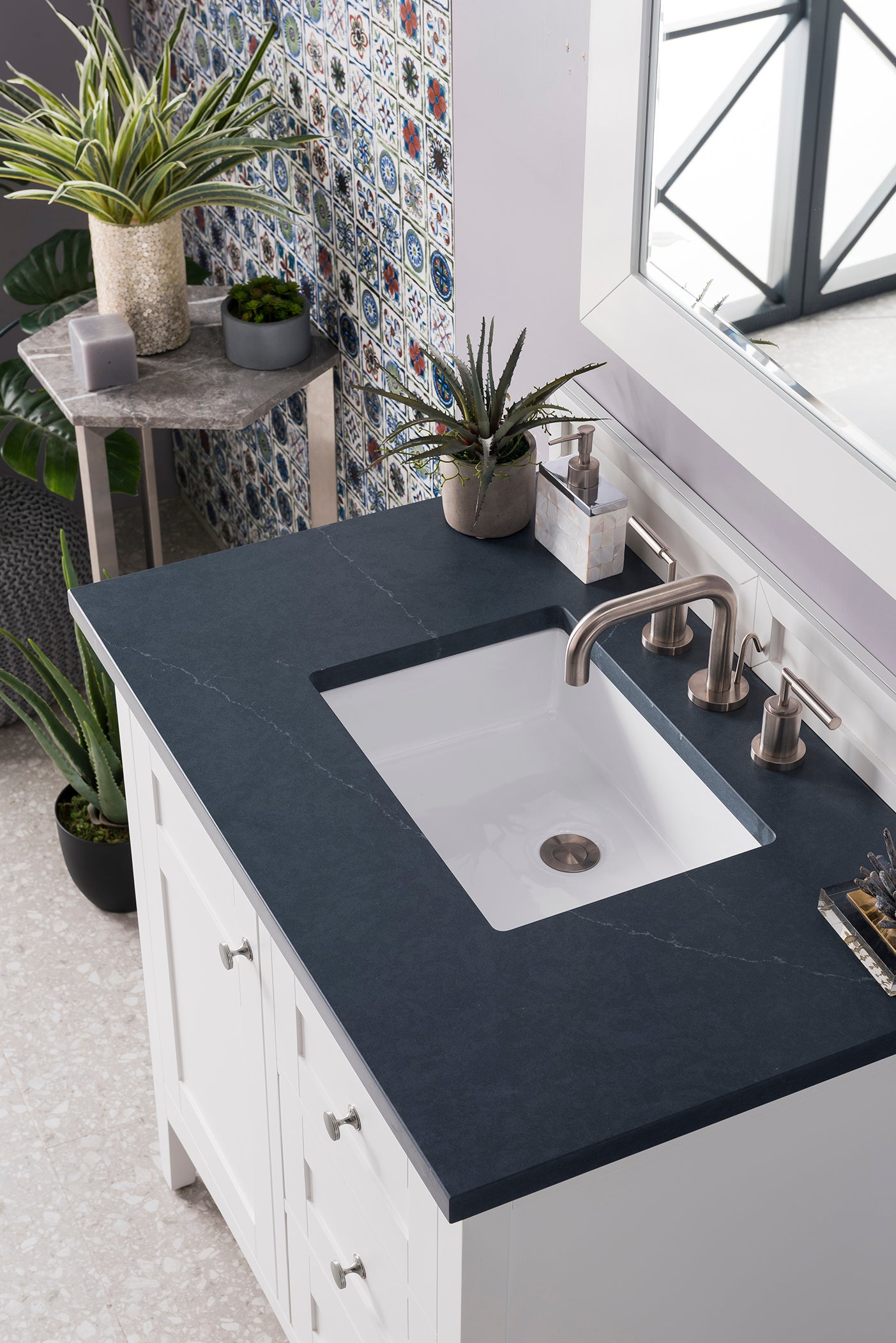 Palisades 36" Single Vanity, Bright White, w/ 3 CM Charcoal Soapstone Quartz Top James Martin Vanities
