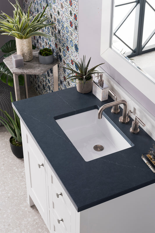 Palisades 36" Single Vanity, Bright White, w/ 3 CM Charcoal Soapstone Quartz Top James Martin Vanities