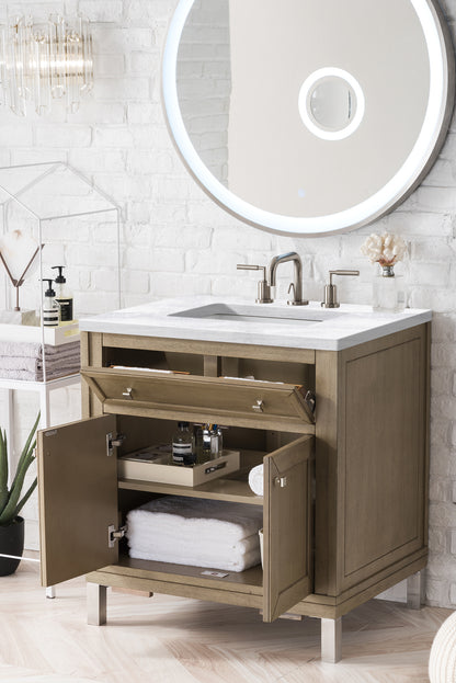 Chicago 30" Single Vanity, Whitewashed Walnut w/ 3 CM Arctic Fall Solid Surface Top James Martin Vanities