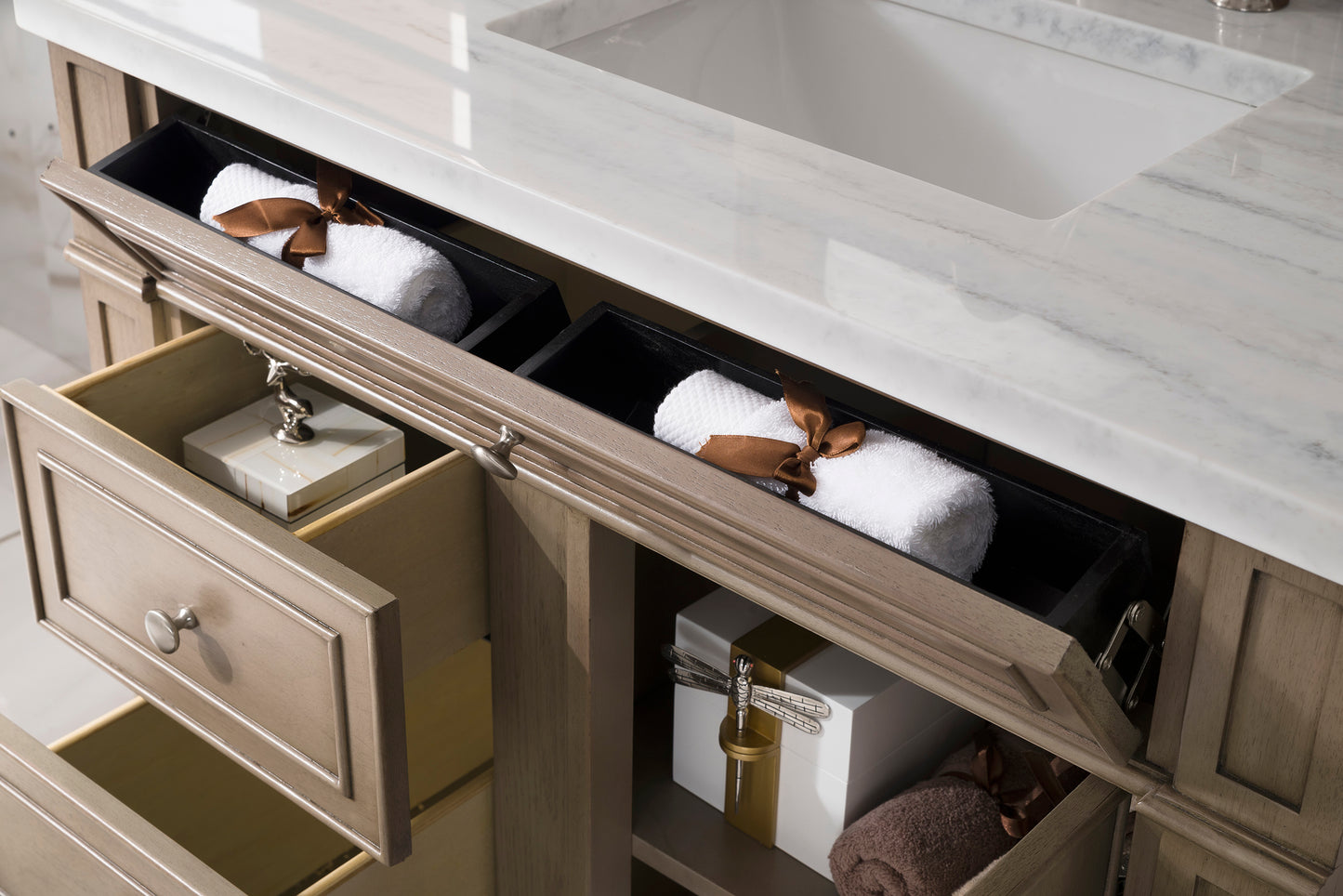 Bristol 36" Single Vanity, Whitewashed Walnut, w/ 3 CM Arctic Fall Solid Surface Top James Martin Vanities