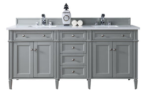 Brittany 72" Urban Gray Double Vanity w/ 3 CM White Zeus Quartz Top James Martin Vanities