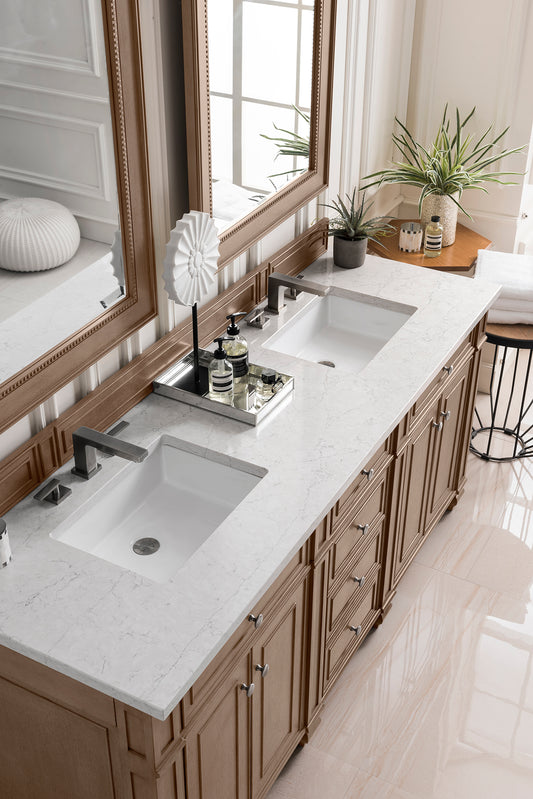 Bristol 72" Double Vanity, Whitewashed Walnut, w/ 3 CM Eternal Jasmine Pearl Quartz Top James Martin Vanities