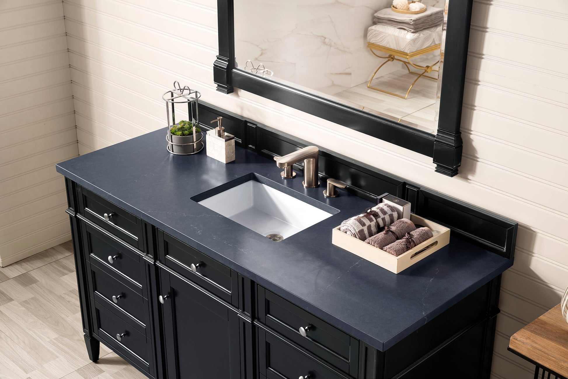 Brittany 60" Single Vanity, Black Onyx, w/ 3 CM Charcoal Soapstone Quartz Top James Martin Vanities