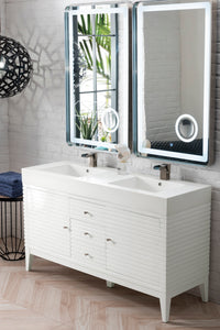 Linear 59" Double Vanity, Glossy White w/ Glossy White Composite Top James Martin Vanities