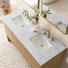 Load image into Gallery viewer, Bathroom Vanities Outlet Atlanta Renovate for LessHudson 60&quot; Double Vanity, Light Natural Oak w/ 3CM Carrara Marble Top