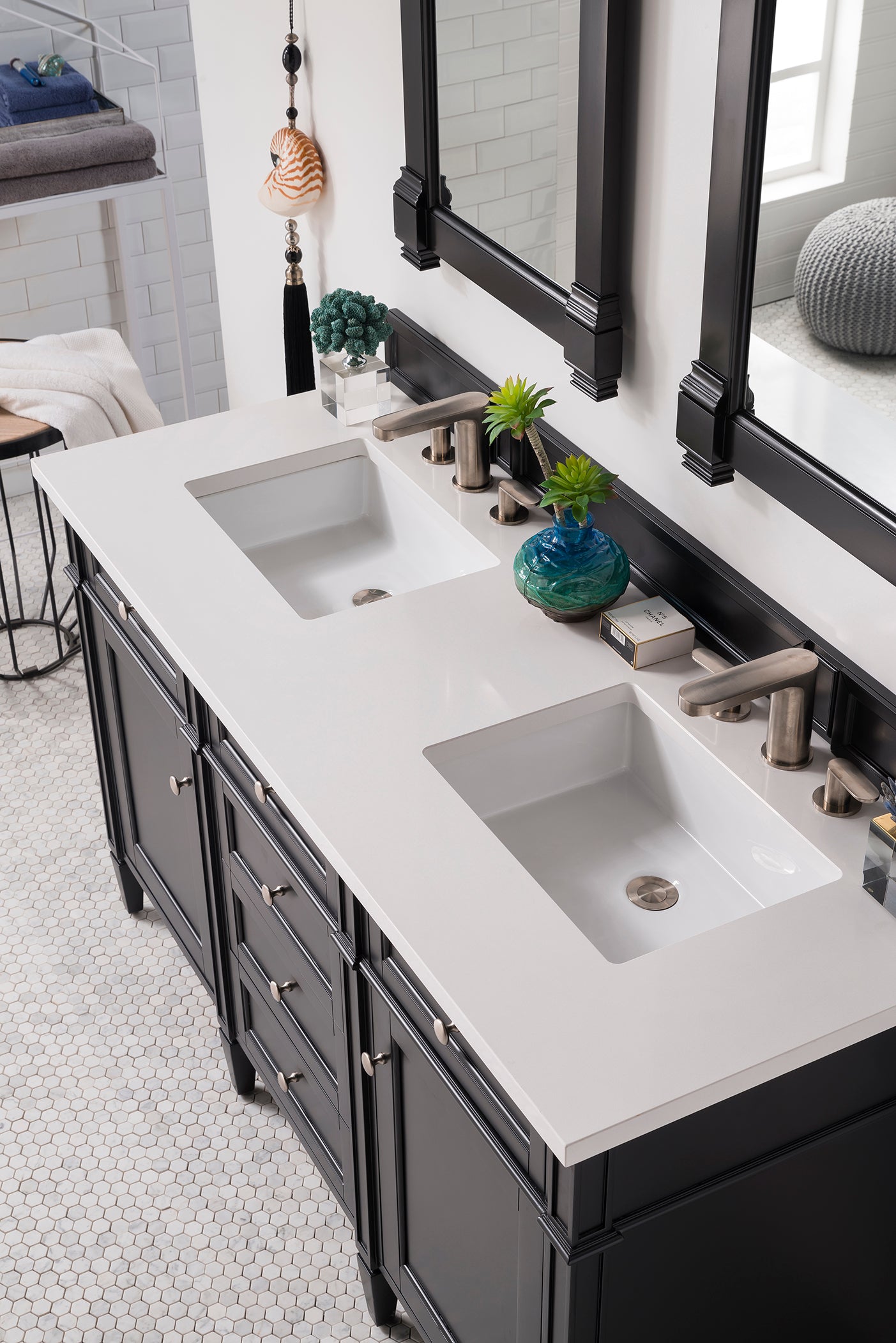 Brittany 60" Black Onyx Double Vanity w/ 3 CM White Zeus Quartz Top James Martin Vanities