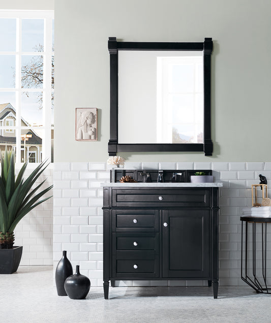 Brittany 36" Black Onyx Single Vanity w/ 3 CM Carrara Marble Top James Martin Vanities
