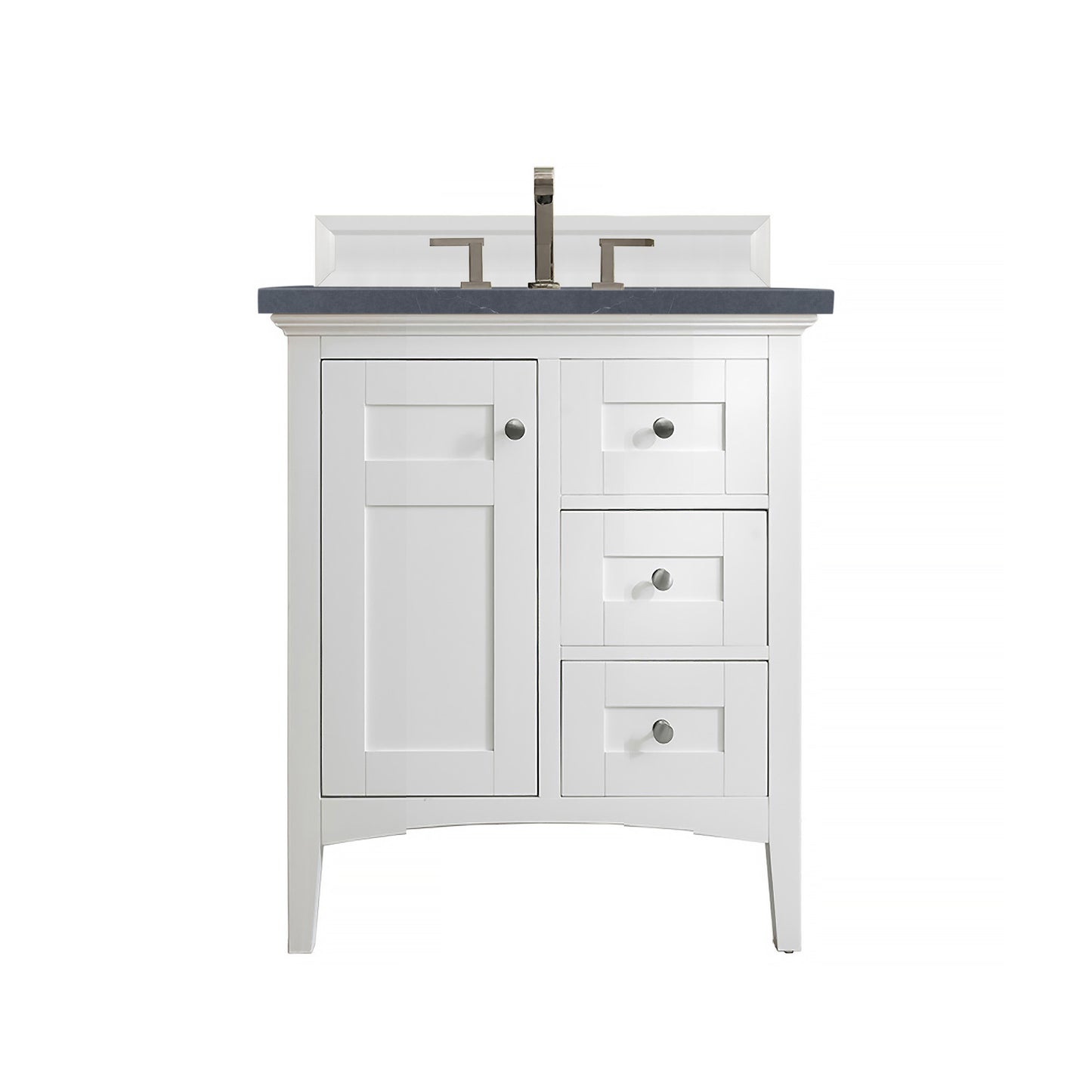 Palisades 30" Single Vanity, Bright White, w/ 3 CM Charcoal Soapstone Quartz Top James Martin Vanities