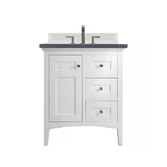 Palisades 30" Single Vanity, Bright White, w/ 3 CM Charcoal Soapstone Quartz Top James Martin Vanities
