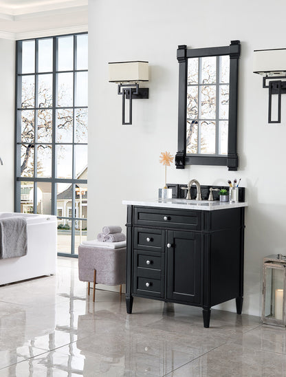 Brittany 30" Single Vanity, Black Onyx w/ 3 CM Carrara Marble Top James Martin Vanities