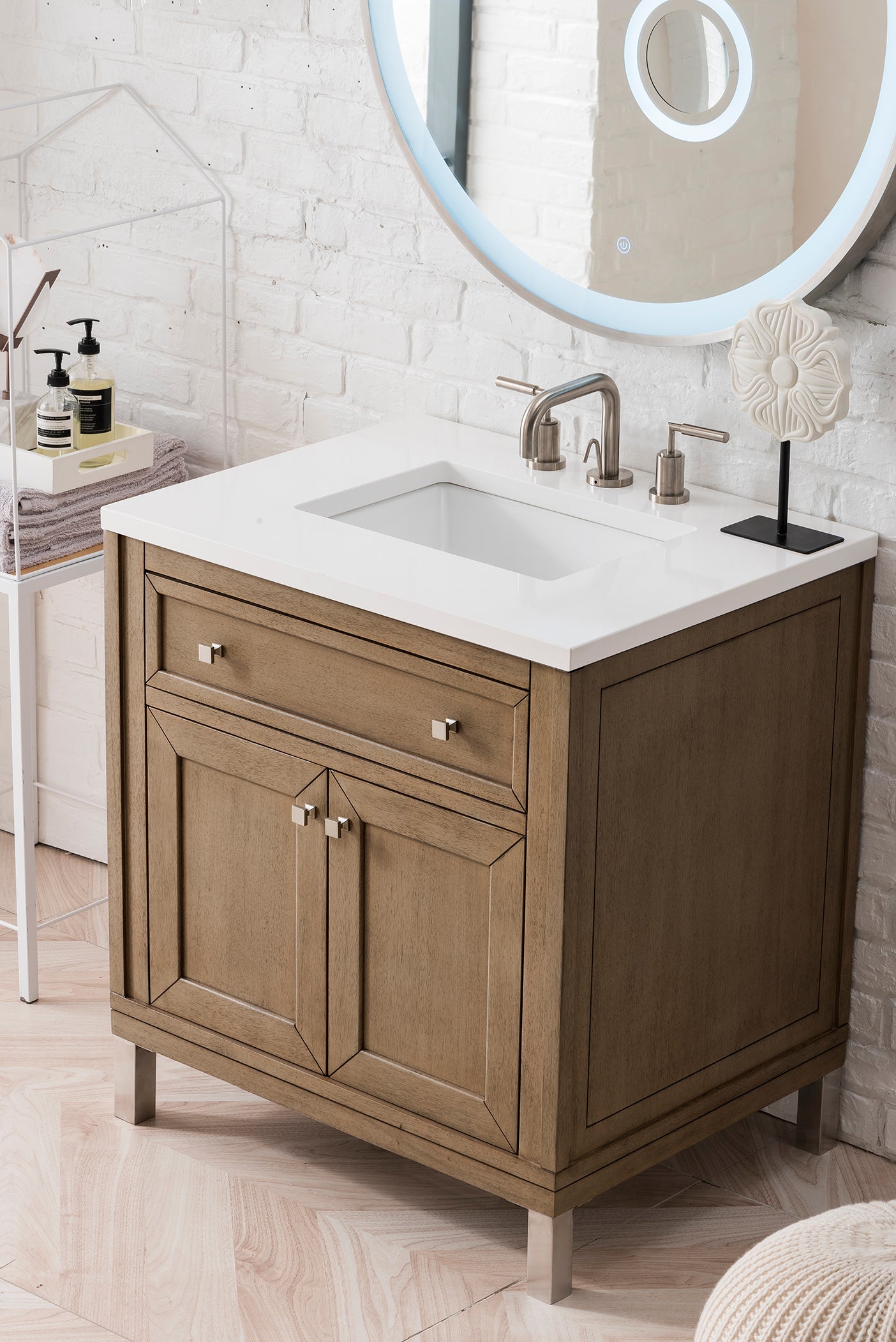 Chicago 30" Single Vanity, Whitewashed Walnut w/ 3 CM White Zeus Quartz Top James Martin Vanities