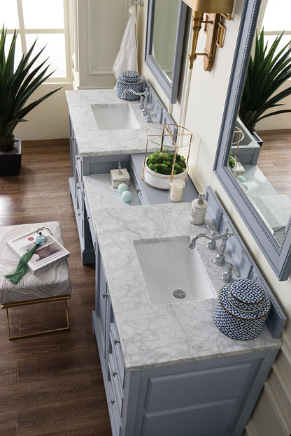 Bathroom Vanities Outlet Atlanta Renovate for LessDe Soto 94" Double Vanity Set, Silver Gray w/ Makeup Table, 3 CM Carrara Marble Top