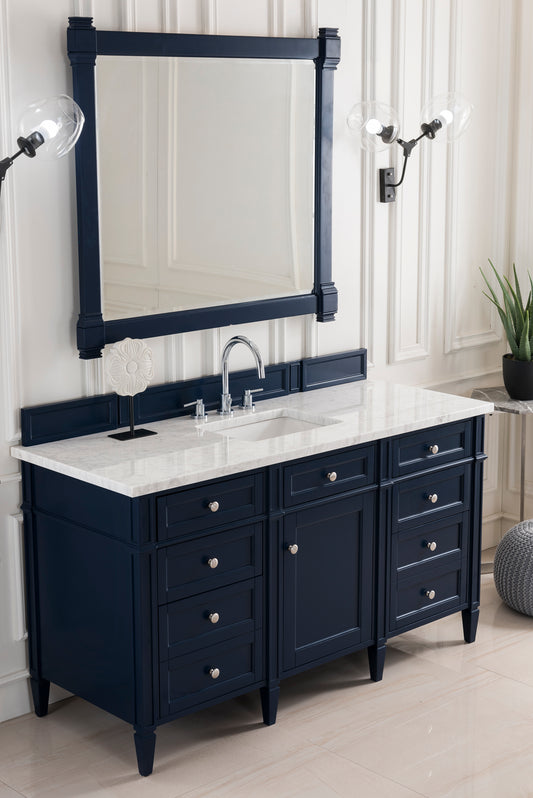 Brittany 60" Victory Blue Single Vanity w/ 3 CM Carrara Marble Top James Martin Vanities
