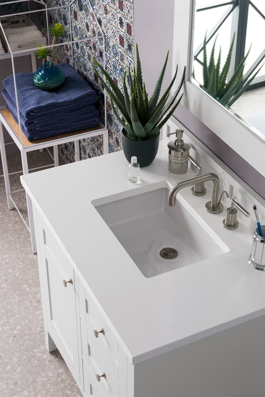 Palisades 36" Single Vanity, Bright White, w/ 3 CM White Zeus Quartz Top James Martin Vanities