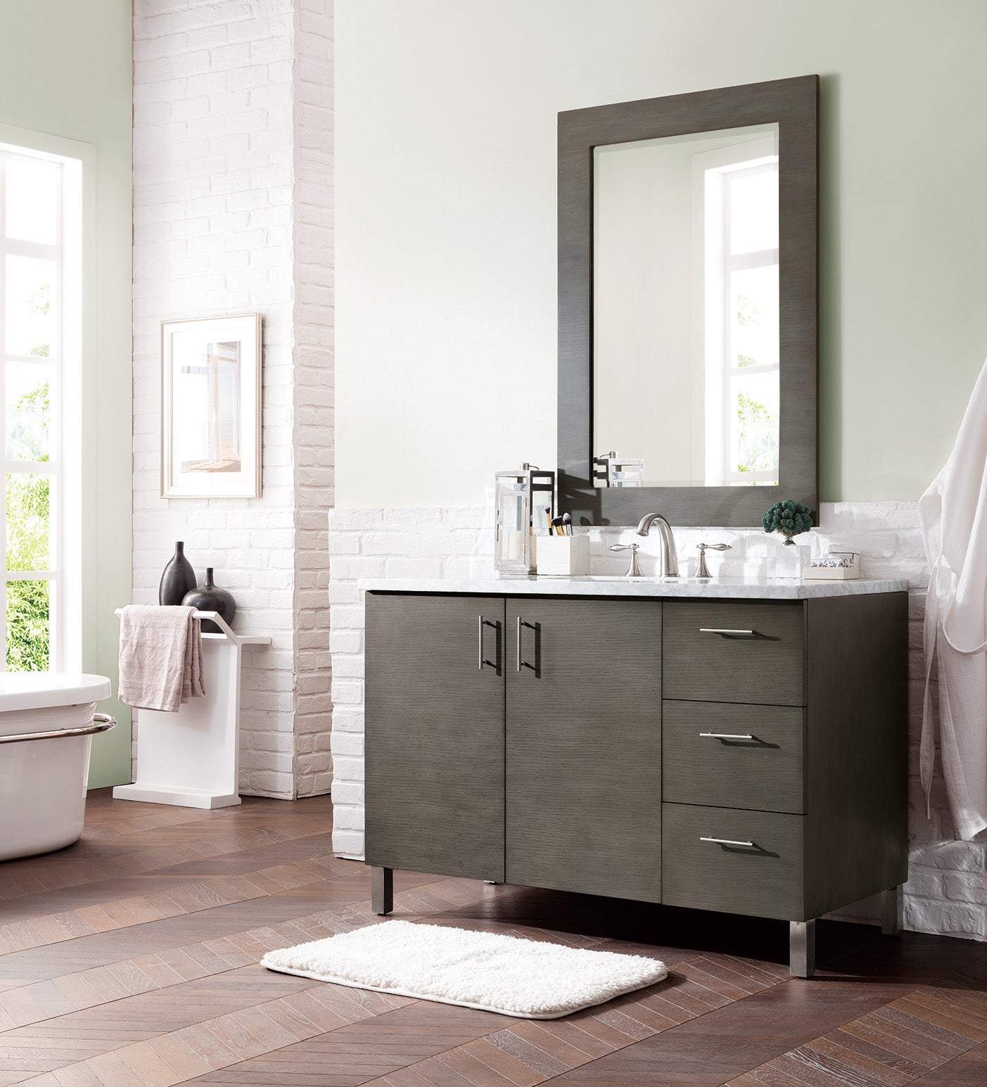 Metropolitan 48" Silver Oak Single Vanity w/ 3 CM Carrara Marble Top James Martin Vanities