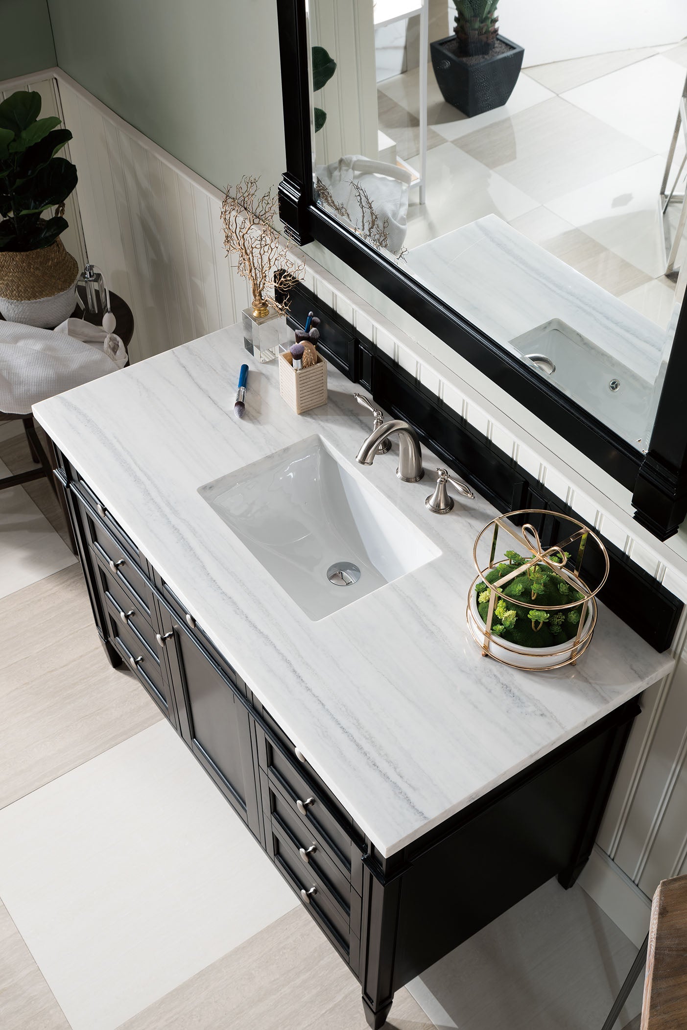 Brittany 48" Black Onyx Single Vanity w/ 3 CM Arctic Fall Solid Surface Top James Martin Vanities