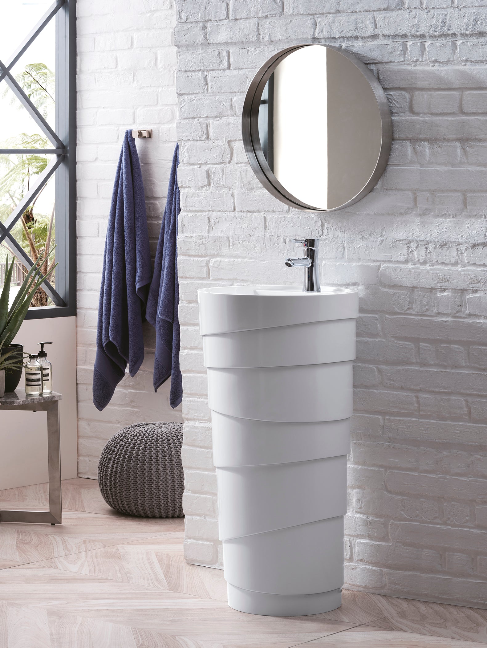 Quebec 17.5" Solid Surface Pedestal Sink, Bright White James Martin Vanities