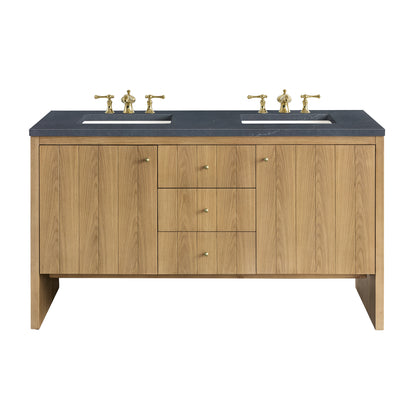 Hudson 60" Double Vanity, Light Natural Oak w/ 3CM Charcoal Soapstone Top James Martin Vanities