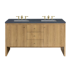 Hudson 60" Double Vanity, Light Natural Oak w/ 3CM Charcoal Soapstone Top James Martin Vanities