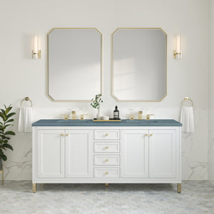 Chicago 72" Double Vanity, Glossy White w/ 3CM Cala Blue Top James Martin Vanities