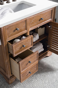 Savannah 36" Single Vanity Cabinet, Driftwood, w/ 3 CM White Zeus Quartz Top James Martin Vanities