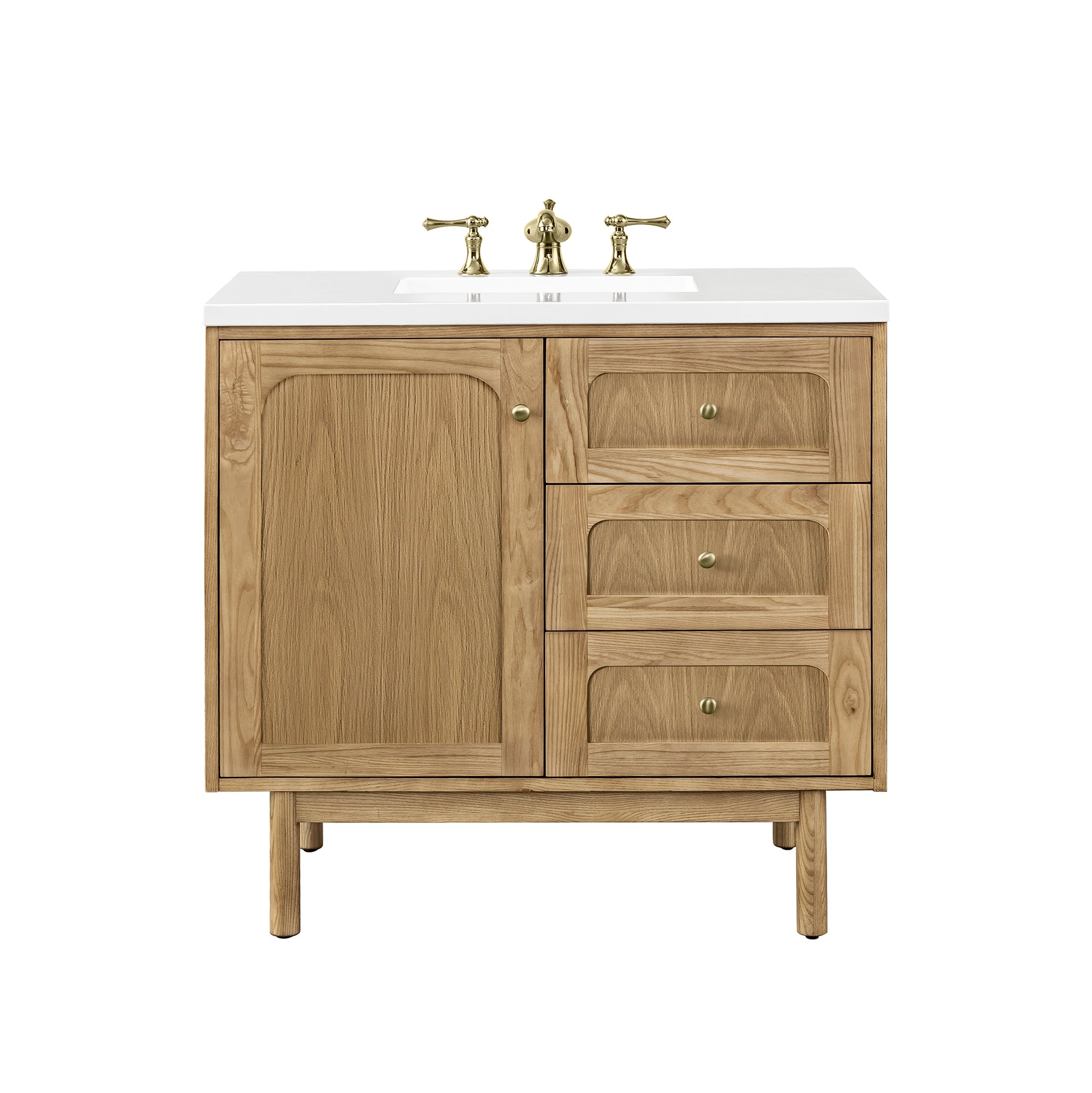 Laurent 36" Single Vanity, Light Natural Oak w/ 3CM White Zeus Top James Martin Vanities