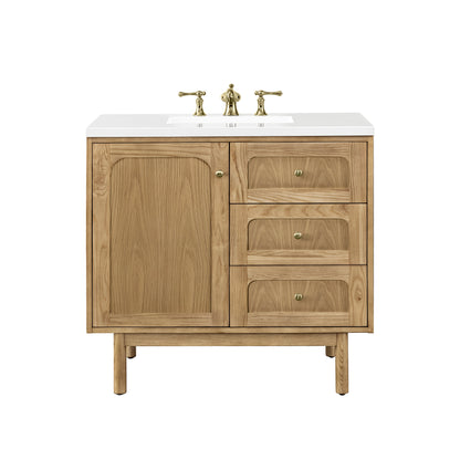 Laurent 36" Single Vanity, Light Natural Oak w/ 3CM White Zeus Top James Martin Vanities