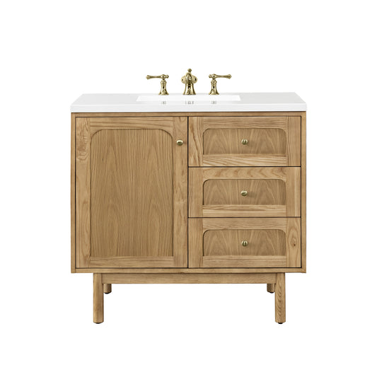 Laurent 36" Single Vanity, Light Natural Oak w/ 3CM White Zeus Top James Martin Vanities