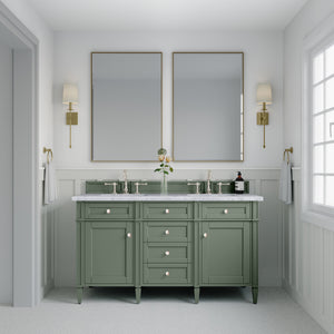 Brittany 60" Double Vanity, Smokey Celadon w/ 3CM Carrara Marble Top James Martin Vanities