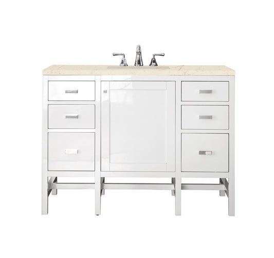 Addison 48" Single Vanity Cabinet, Glossy White, w/ 3 CM Eternal Marfil Top James Martin Vanities