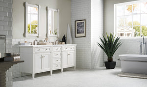 Brittany 72" Bright White Double Vanity w/ 3 CM White Zeus Quartz Top James Martin Vanities