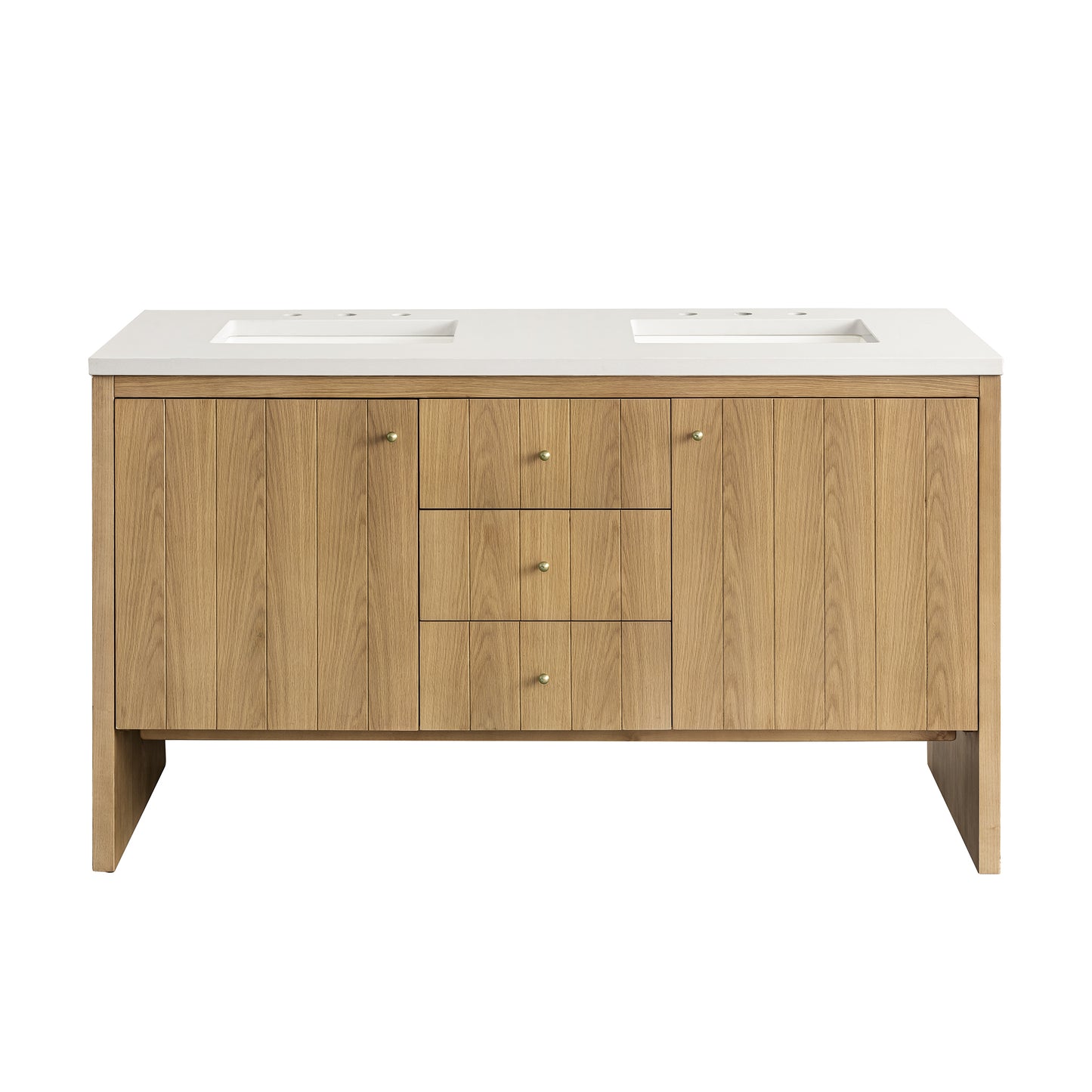 Hudson 60" Double Vanity, Light Natural Oak w/ 3CM White Zeus Top James Martin Vanities