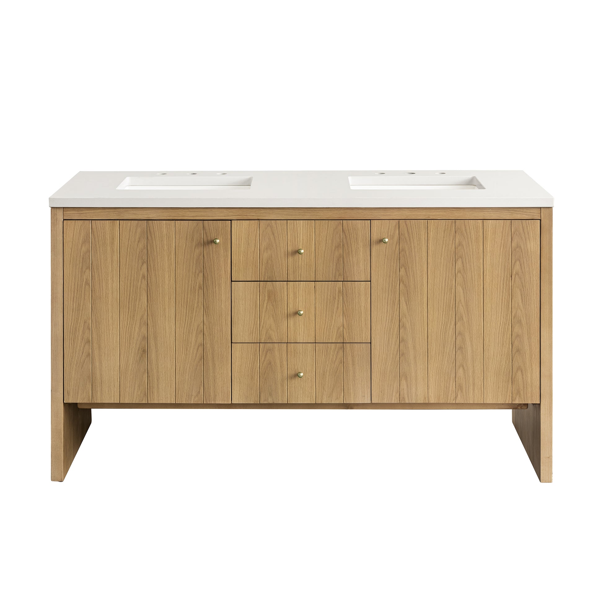 Hudson 60" Double Vanity, Light Natural Oak w/ 3CM White Zeus Top James Martin Vanities