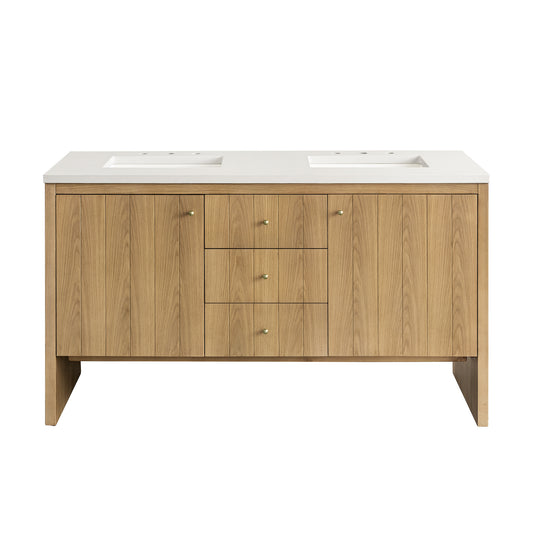 Hudson 60" Double Vanity, Light Natural Oak w/ 3CM White Zeus Top James Martin Vanities