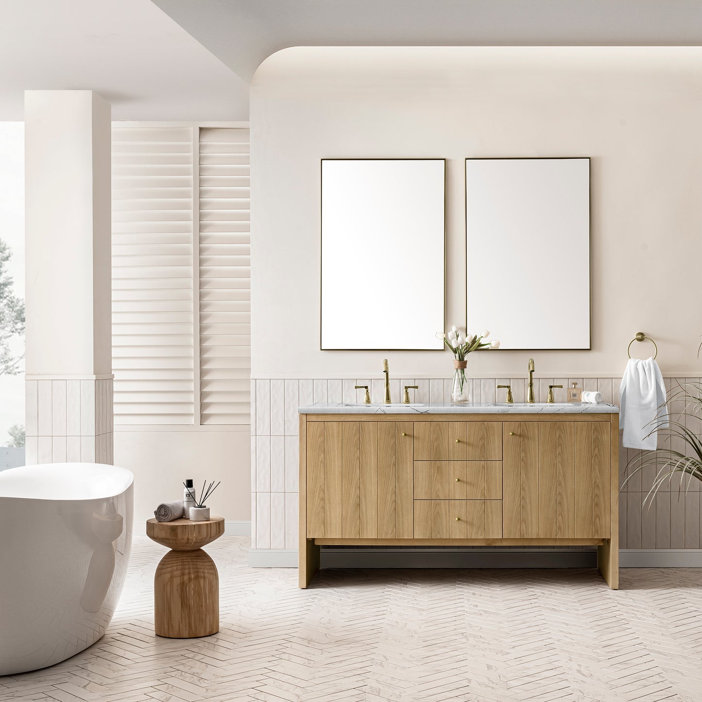 Hudson 60" Double Vanity, Light Natural Oak w/ 3CM Ethereal Noctis Top James Martin Vanities