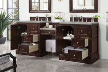 Load image into Gallery viewer, De Soto 82&quot; Double Vanity Set, Burnished Mahogany w/ Makeup Table, 3 CM Eternal Serena Quartz Top James Martin