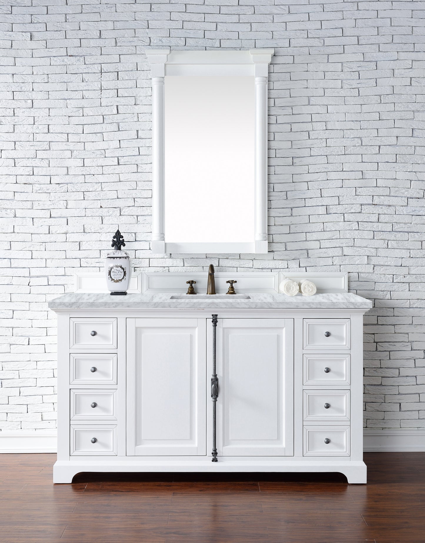 Providence 60" Bright White Single Vanity w/ 3 CM Carrara Marble Top James Martin