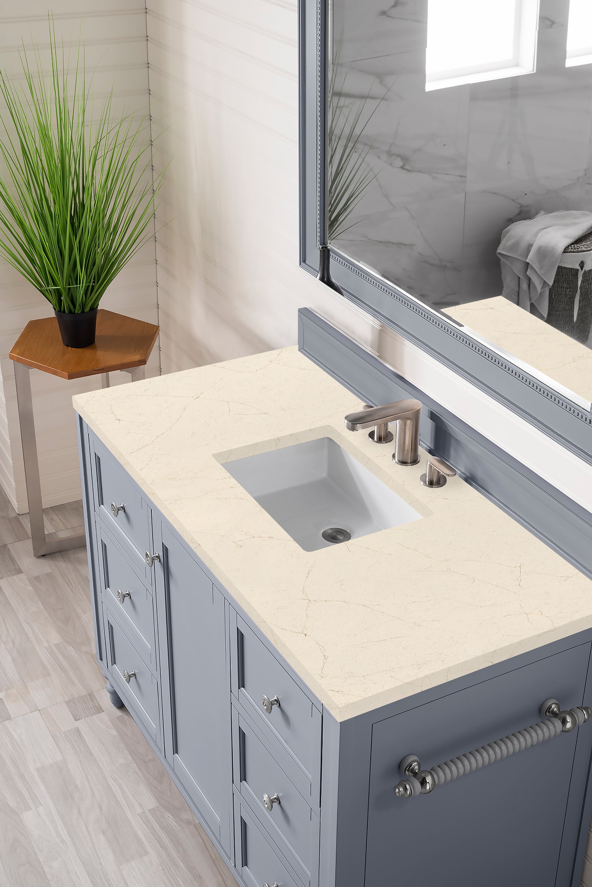 Copper Cove Encore 48" Single Vanity, Silver Gray w/ 3 CM Eternal Marfil Quartz Top James Martin Vanities
