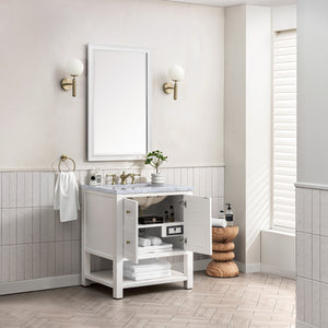 Breckenridge 30" Single Vanity, Bright White w/ 3CM Carrara Marble Top James Martin Vanities